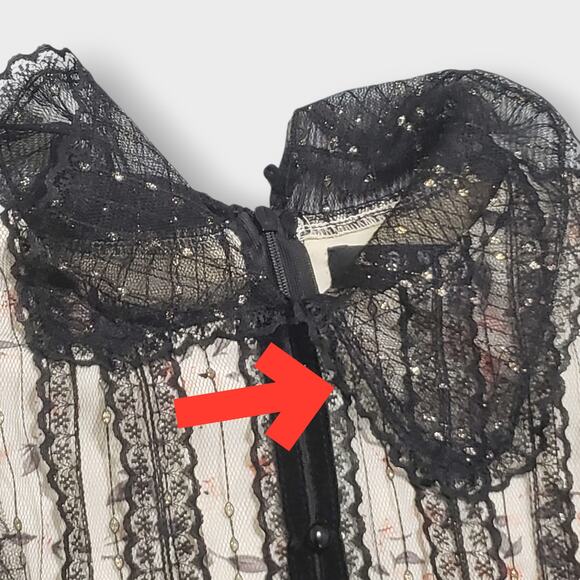 Dark Romance Victorian Sheer Lace Floral Studded Tiered Midi Dress Whimsigoth Sm - Picture 15 of 16